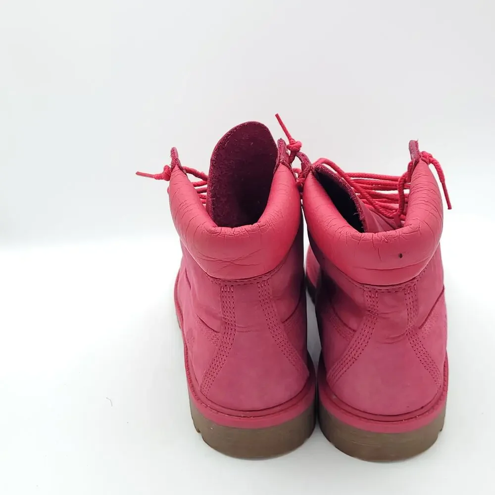 Timberland 6 inch Premium Boots Dark Pink Nubuck 50th Anniversary girls size 5.5